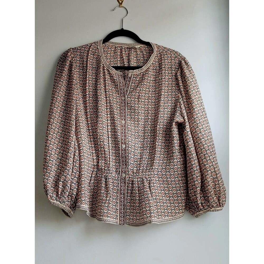 Max Studio Celestial Print Blouse Sz M Bohemian Peasant Forest Fairy Ethereal